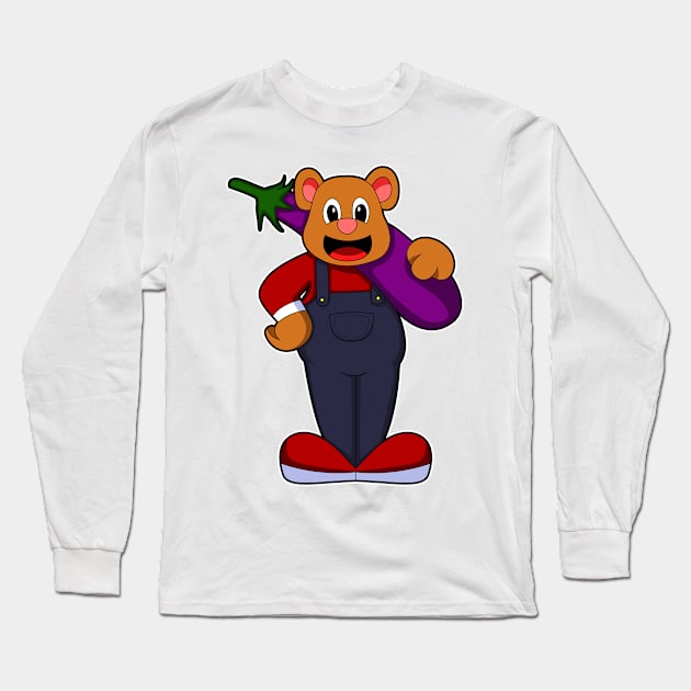 Bear at Farmer with Eggplant Long Sleeve T-Shirt by Markus Schnabel